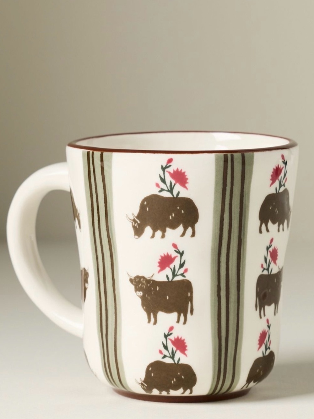 Anthropologie Millie Stoneware Mug Bunny Cow 11 oz 4" x 3.75" HandPainted New
